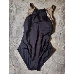 DKNY Swim Women’s Swimsuit Size 8 Black Brown  One Piece  Shoulder Zipper